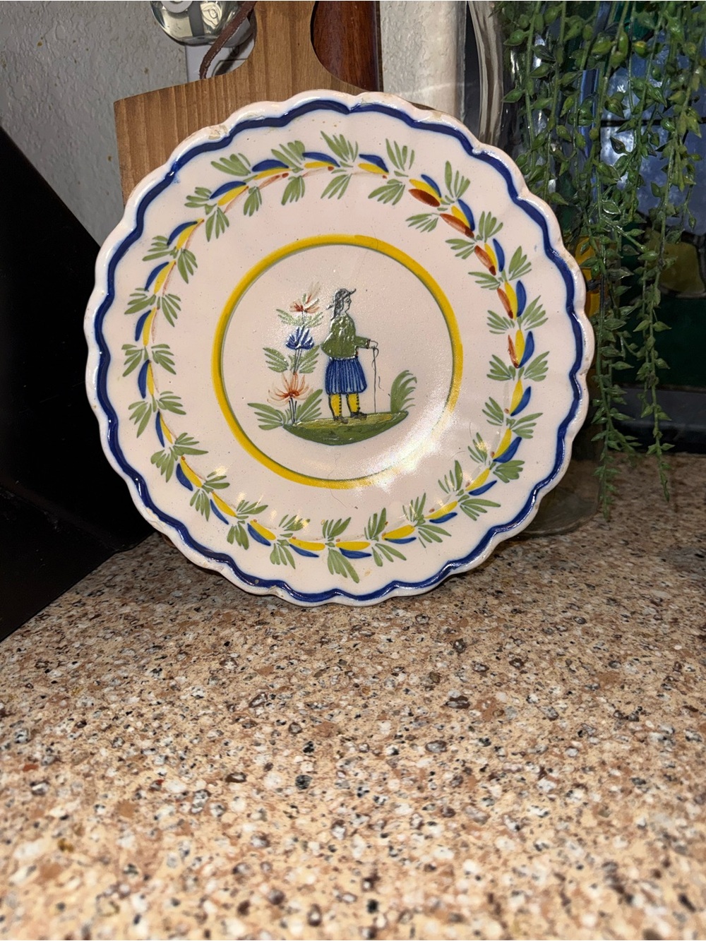 Vintage Henriot Quimper France Hand-Painted Breton Shallow Bowl